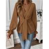 imageMakeMeChic Womens V Neck Bell Sleeve Blouses Top Knot Front Wrap Ruffle Hem BlousesKhaki