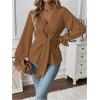 imageMakeMeChic Womens V Neck Bell Sleeve Blouses Top Knot Front Wrap Ruffle Hem BlousesKhaki