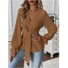 imageMakeMeChic Womens V Neck Bell Sleeve Blouses Top Knot Front Wrap Ruffle Hem BlousesKhaki