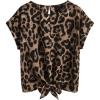 imageMakeMeChic Womens Leopard Print Blouse Tie Front Crew Neck Cap Sleeve Tie Front Summer Casual TopMulticolor