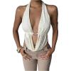 imageMakeMeChic Womens Sexy Deep V Neck Halter Top Backless Going Out Top Y2k Crop TopsApricot a
