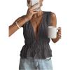 imageMakeMeChic Womens Tie Front V Neck Tank Top Bow Sleeveless Ruffle Hem Crop TopsDark Grey