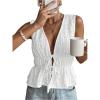 imageMakeMeChic Womens Tie Front V Neck Tank Top Bow Sleeveless Ruffle Hem Crop TopsWhite
