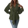 imageMakeMeChic Womens V Neck Bell Sleeve Blouses Top Knot Front Wrap Ruffle Hem BlousesArmy Green