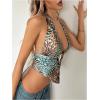 imageMakeMeChic Womens Corset Top Going Out Sexy Halter Top Cheetah Print Backless Deep V Neck TopGreen