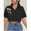 imageMakeMeChic Womens Cropped Button Down Shirt Collar Short Sleeve Pocket Crop TopsBlack