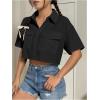 imageMakeMeChic Womens Cropped Button Down Shirt Collar Short Sleeve Pocket Crop TopsBlack