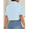 imageMakeMeChic Womens Cropped Button Down Shirt Collar Short Sleeve Pocket Crop TopsBlue