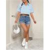 imageMakeMeChic Womens Cropped Button Down Shirt Collar Short Sleeve Pocket Crop TopsBlue