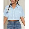 imageMakeMeChic Womens Cropped Button Down Shirt Collar Short Sleeve Pocket Crop TopsBlue