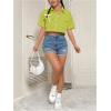 imageMakeMeChic Womens Cropped Button Down Shirt Collar Short Sleeve Pocket Crop TopsGreen