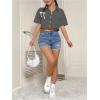 imageMakeMeChic Womens Cropped Button Down Shirt Collar Short Sleeve Pocket Crop TopsGrey