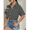 imageMakeMeChic Womens Cropped Button Down Shirt Collar Short Sleeve Pocket Crop TopsGrey