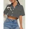 imageMakeMeChic Womens Cropped Button Down Shirt Collar Short Sleeve Pocket Crop TopsGrey