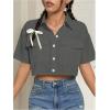 imageMakeMeChic Womens Cropped Button Down Shirt Collar Short Sleeve Pocket Crop TopsGrey