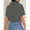 imageMakeMeChic Womens Cropped Button Down Shirt Collar Short Sleeve Pocket Crop TopsGrey