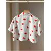 imageMakeMeChic Womens Cropped Button Down Shirt Collar Short Sleeve Pocket Crop TopsHeart Print White