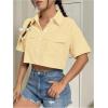 imageMakeMeChic Womens Cropped Button Down Shirt Collar Short Sleeve Pocket Crop TopsMustard Yellow