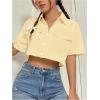 imageMakeMeChic Womens Cropped Button Down Shirt Collar Short Sleeve Pocket Crop TopsMustard Yellow