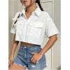 imageMakeMeChic Womens Cropped Button Down Shirt Collar Short Sleeve Pocket Crop TopsWhite