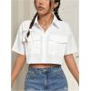 imageMakeMeChic Womens Cropped Button Down Shirt Collar Short Sleeve Pocket Crop TopsWhite