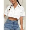 imageMakeMeChic Womens Cropped Button Down Shirt Collar Short Sleeve Pocket Crop TopsWhite