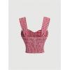 imageMakeMeChic Womens Gingham Print Tank Crop Top Cherry Sleeveless Ruched Summer ShirtsRed and White