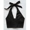 imageMakeMeChic Womens Lace Up Crop Halter Top Shirred Tie Back Sleeveless Suede TopsBlack