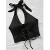 imageMakeMeChic Womens Lace Up Crop Halter Top Shirred Tie Back Sleeveless Suede TopsBlack