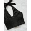 imageMakeMeChic Womens Lace Up Crop Halter Top Shirred Tie Back Sleeveless Suede TopsBlack
