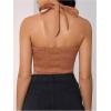 imageMakeMeChic Womens Lace Up Crop Halter Top Shirred Tie Back Sleeveless Suede TopsBrown