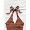 imageMakeMeChic Womens Lace Up Crop Halter Top Shirred Tie Back Sleeveless Suede TopsBrown a