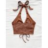 imageMakeMeChic Womens Lace Up Crop Halter Top Shirred Tie Back Sleeveless Suede TopsBrown a