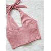 imageMakeMeChic Womens Lace Up Crop Halter Top Shirred Tie Back Sleeveless Suede TopsDusty Pink