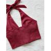 imageMakeMeChic Womens Lace Up Crop Halter Top Shirred Tie Back Sleeveless Suede TopsRed