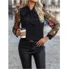 imageMakeMeChic Womens Long Sleeve Shirts Floral Embroidery Mesh Blouse Office Work TopsBlack