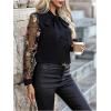 imageMakeMeChic Womens Long Sleeve Shirts Floral Embroidery Mesh Blouse Office Work TopsBlack