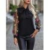 imageMakeMeChic Womens Long Sleeve Shirts Floral Embroidery Mesh Blouse Office Work TopsBlack