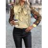 imageMakeMeChic Womens Long Sleeve Shirts Floral Embroidery Mesh Blouse Office Work TopsGold