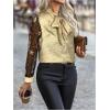 imageMakeMeChic Womens Long Sleeve Shirts Floral Embroidery Mesh Blouse Office Work TopsGold