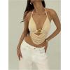 imageMakeMeChic Womens Sexy Deep V Neck Halter Top Backless Going Out Top Y2k Crop TopsApricot
