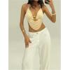imageMakeMeChic Womens Sexy Deep V Neck Halter Top Backless Going Out Top Y2k Crop TopsApricot