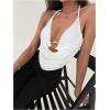 imageMakeMeChic Womens Sexy Deep V Neck Halter Top Backless Going Out Top Y2k Crop TopsWhite