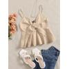 imageMakeMeChic Womens Smocked Peplum Crop Top V Neck Tie Front Boho Sleeveless Shirred CamiBeige