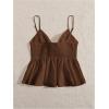imageMakeMeChic Womens Smocked Peplum Crop Top V Neck Tie Front Boho Sleeveless Shirred CamiCoffee Brown