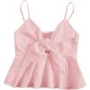 imageMakeMeChic Womens Smocked Peplum Crop Top V Neck Tie Front Boho Sleeveless Shirred CamiPink