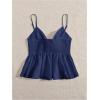 imageMakeMeChic Womens Smocked Peplum Crop Top V Neck Tie Front Boho Sleeveless Shirred CamiPlain Blue