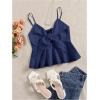 imageMakeMeChic Womens Smocked Peplum Crop Top V Neck Tie Front Boho Sleeveless Shirred CamiPlain Blue