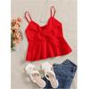 imageMakeMeChic Womens Smocked Peplum Crop Top V Neck Tie Front Boho Sleeveless Shirred CamiRed