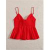 imageMakeMeChic Womens Smocked Peplum Crop Top V Neck Tie Front Boho Sleeveless Shirred CamiRed